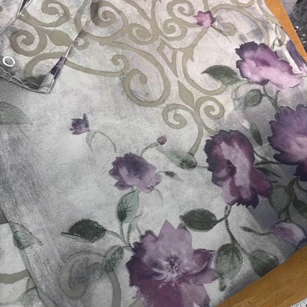 Vtg Dan River Purple Floral Sage Scroll Curtain Panels 40x84 Set of 2 USA Made